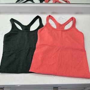 Lululemon Ribbed Racerback Tank Tops - Charcoal Grey and Coral